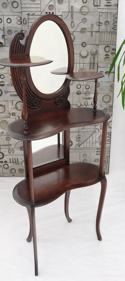 EstablishedLines Solid Mahogany Organic Shape Oval Beveled Glass Staggered 4-Tier Étagère Shelf