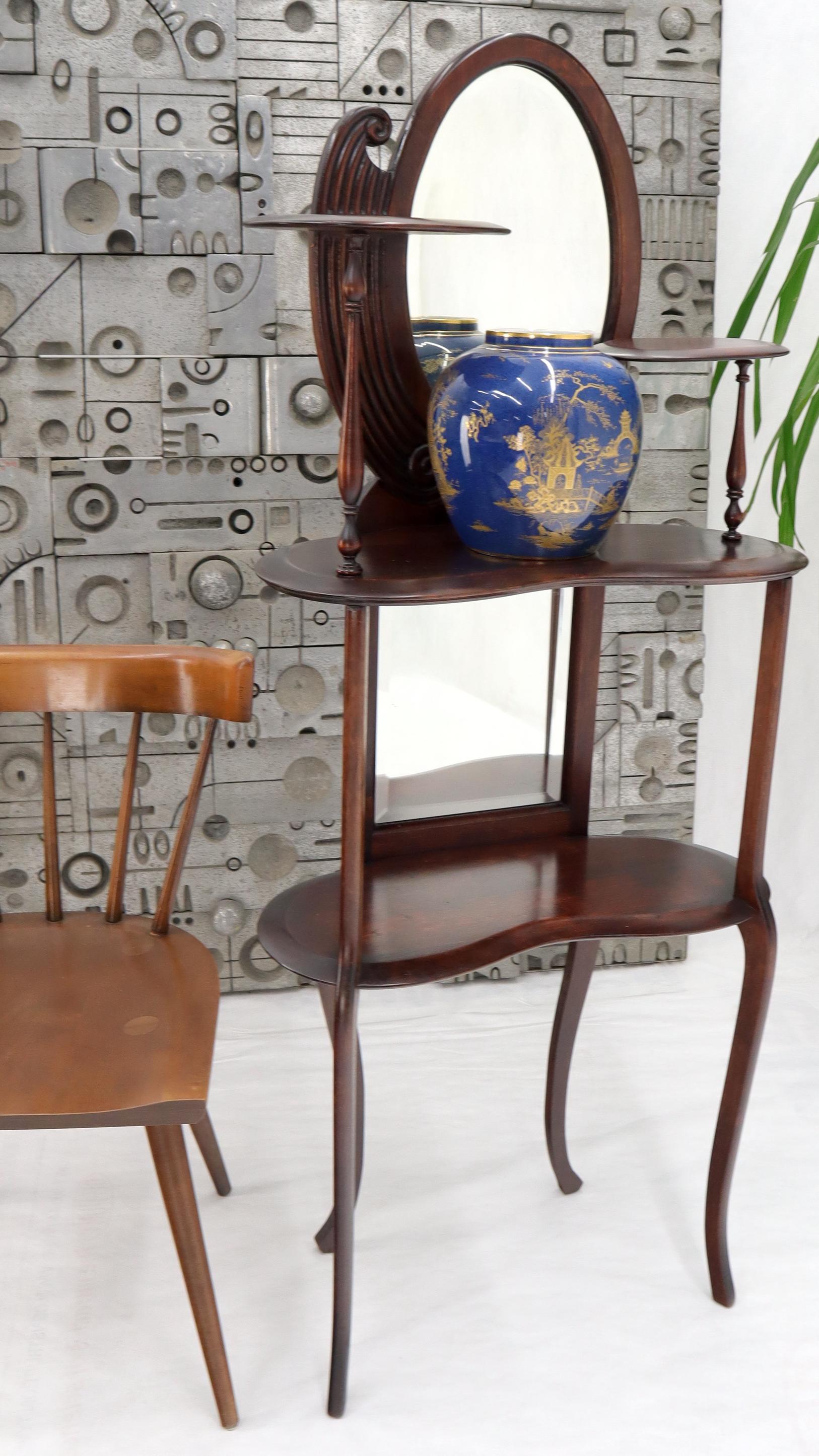 EstablishedLines Solid Mahogany Organic Shape Oval Beveled Glass Staggered 4-Tier Étagère Shelf