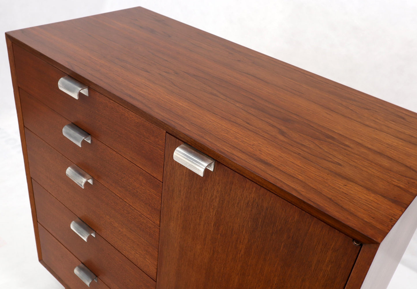 EstablishedLines George Nelson Walnut One-Door 5 Drawers Gentleman's High Chest Dresser Cabinet