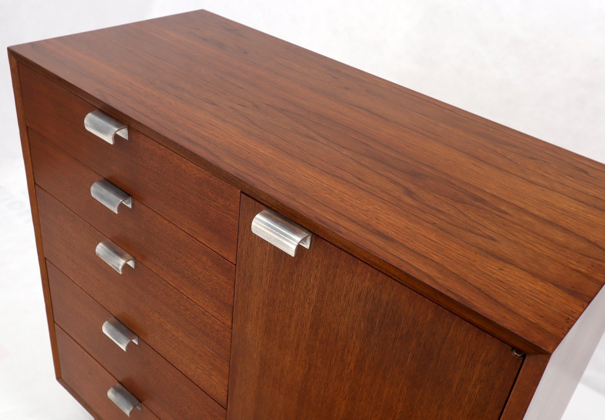 EstablishedLines George Nelson Walnut One-Door 5 Drawers Gentleman's High Chest Dresser Cabinet