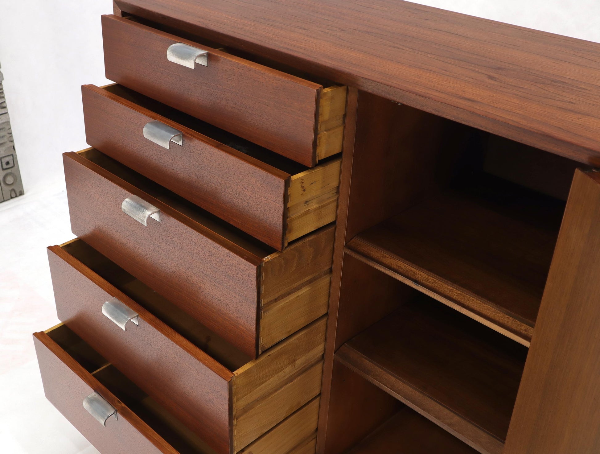 EstablishedLines George Nelson Walnut One-Door 5 Drawers Gentleman's High Chest Dresser Cabinet