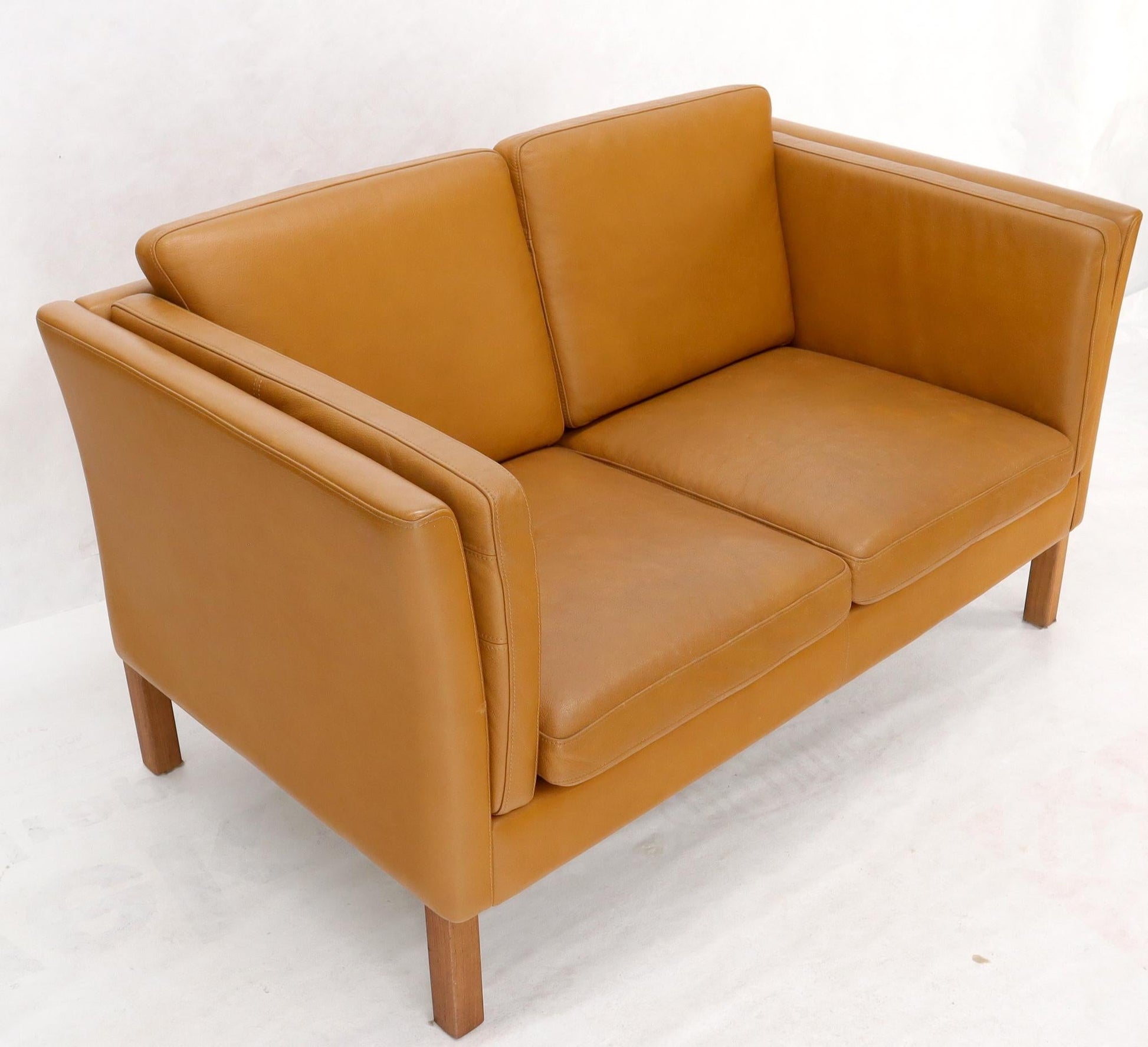 EstablishedLines Borge Mogenson Tan Leather Loveseat Sofa Danish Mid-Century Modern