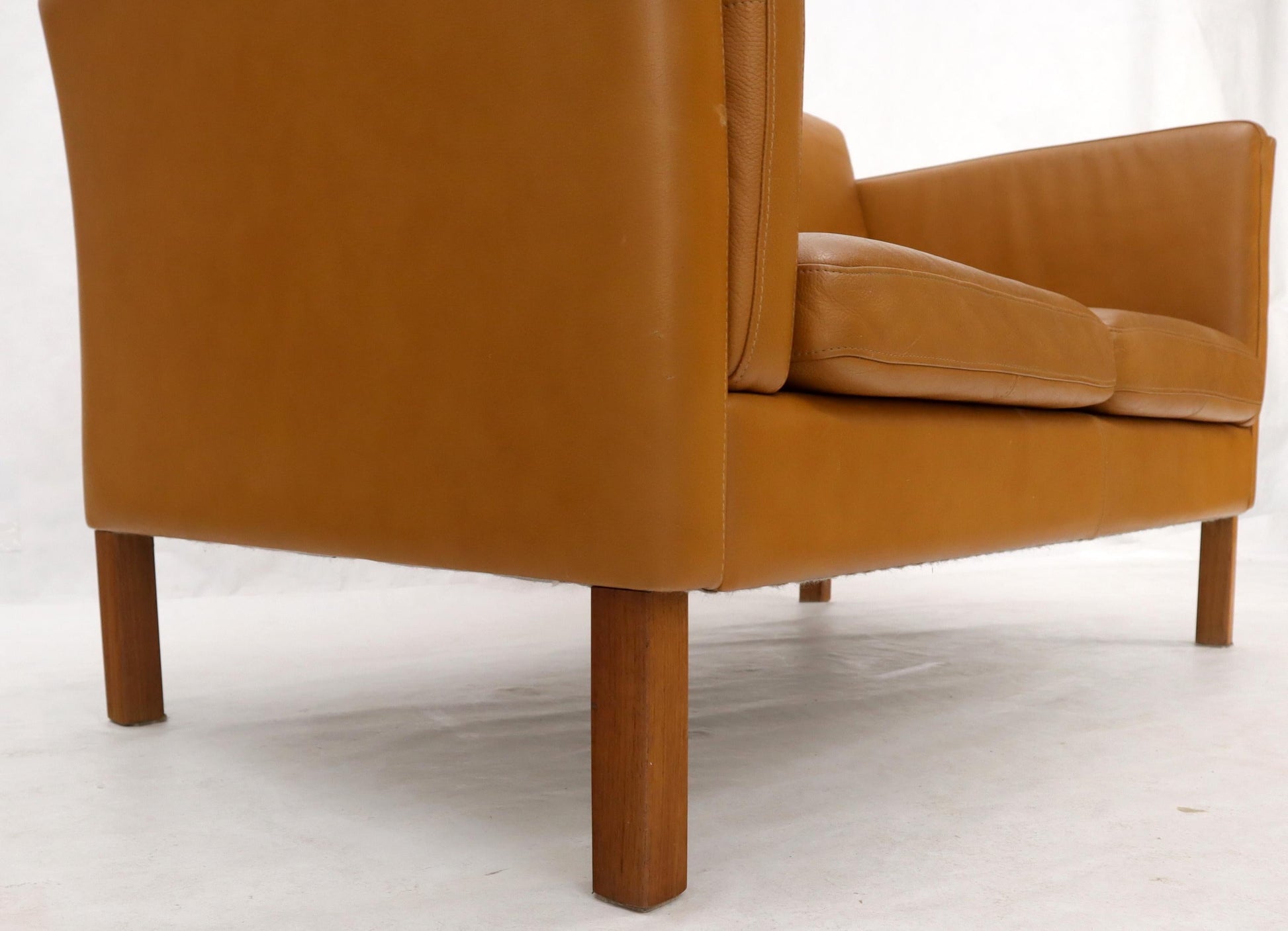 EstablishedLines Borge Mogenson Tan Leather Loveseat Sofa Danish Mid-Century Modern