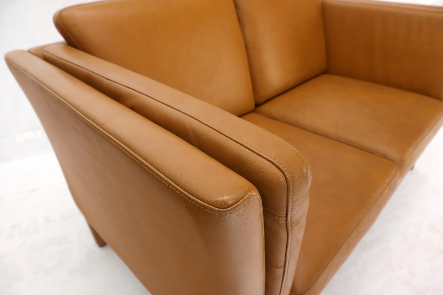 EstablishedLines Borge Mogenson Tan Leather Loveseat Sofa Danish Mid-Century Modern