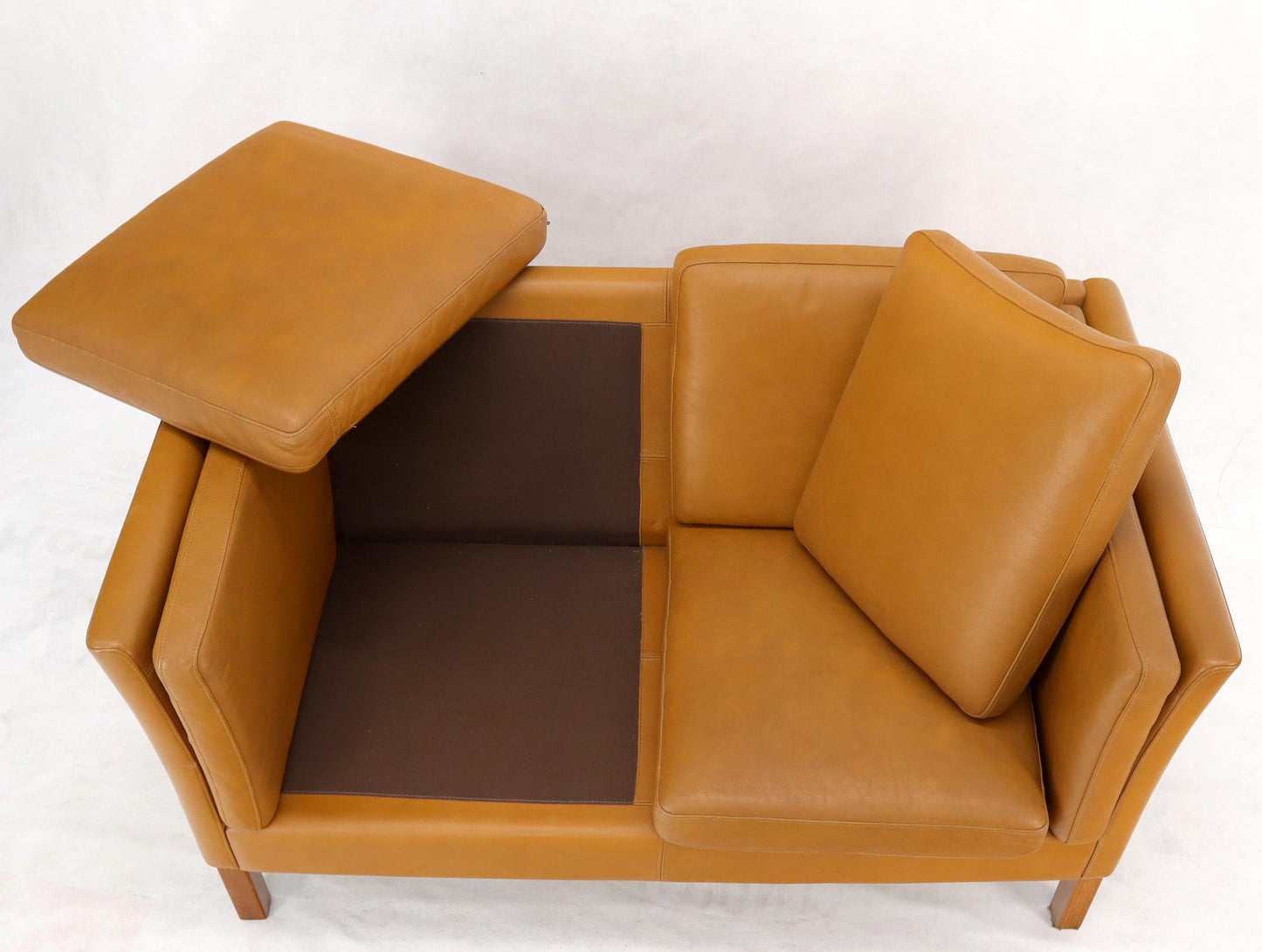 EstablishedLines Borge Mogenson Tan Leather Loveseat Sofa Danish Mid-Century Modern