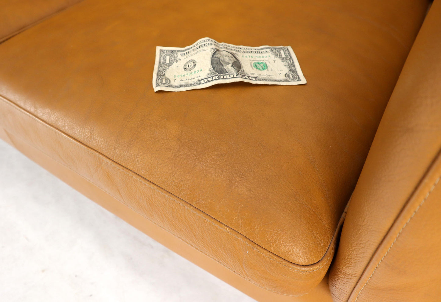 EstablishedLines Borge Mogenson Tan Leather Loveseat Sofa Danish Mid-Century Modern