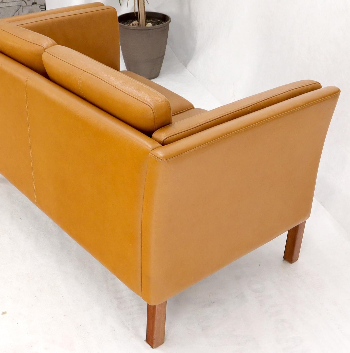 EstablishedLines Borge Mogenson Tan Leather Loveseat Sofa Danish Mid-Century Modern