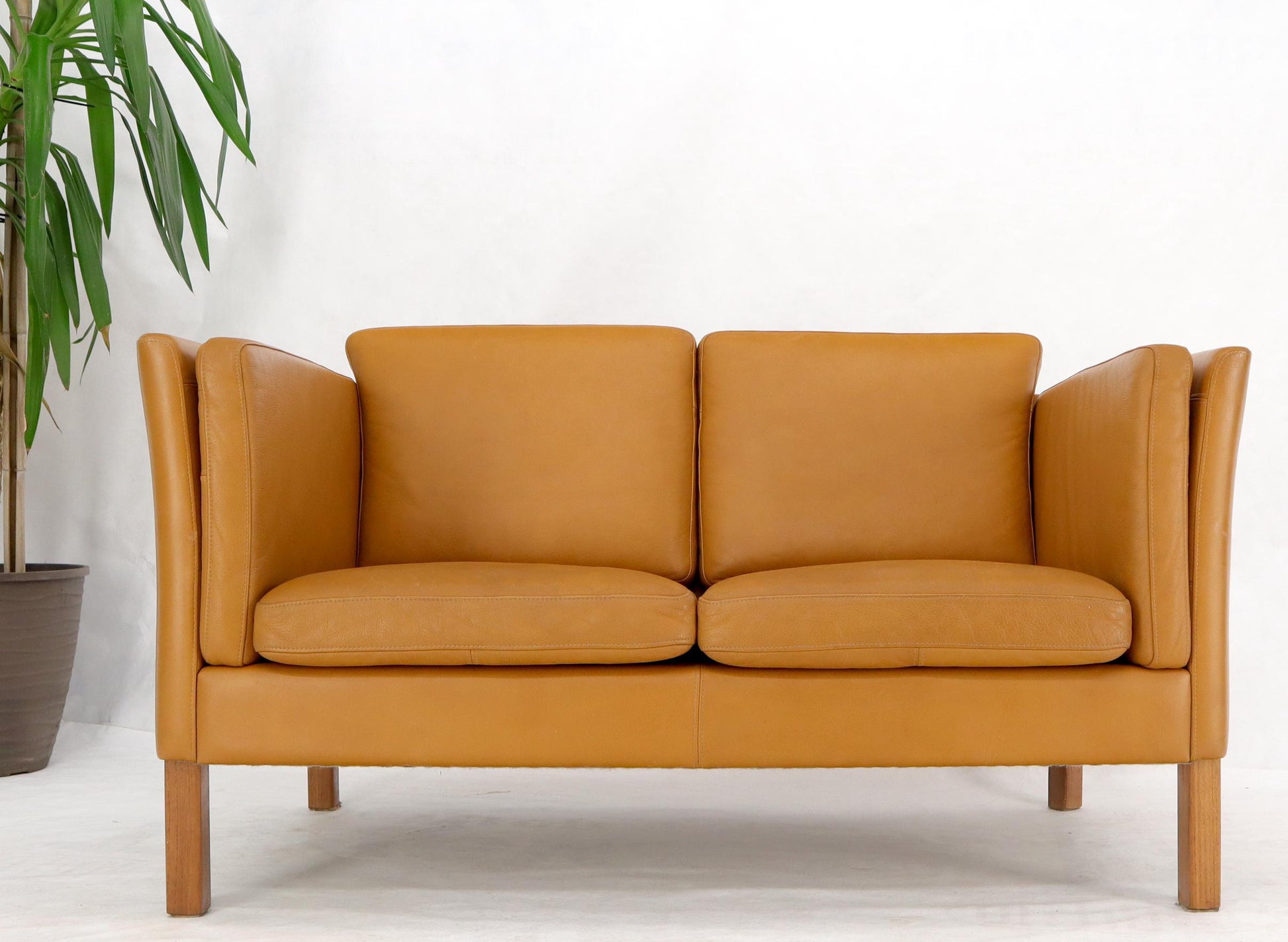 EstablishedLines Borge Mogenson Tan Leather Loveseat Sofa Danish Mid-Century Modern