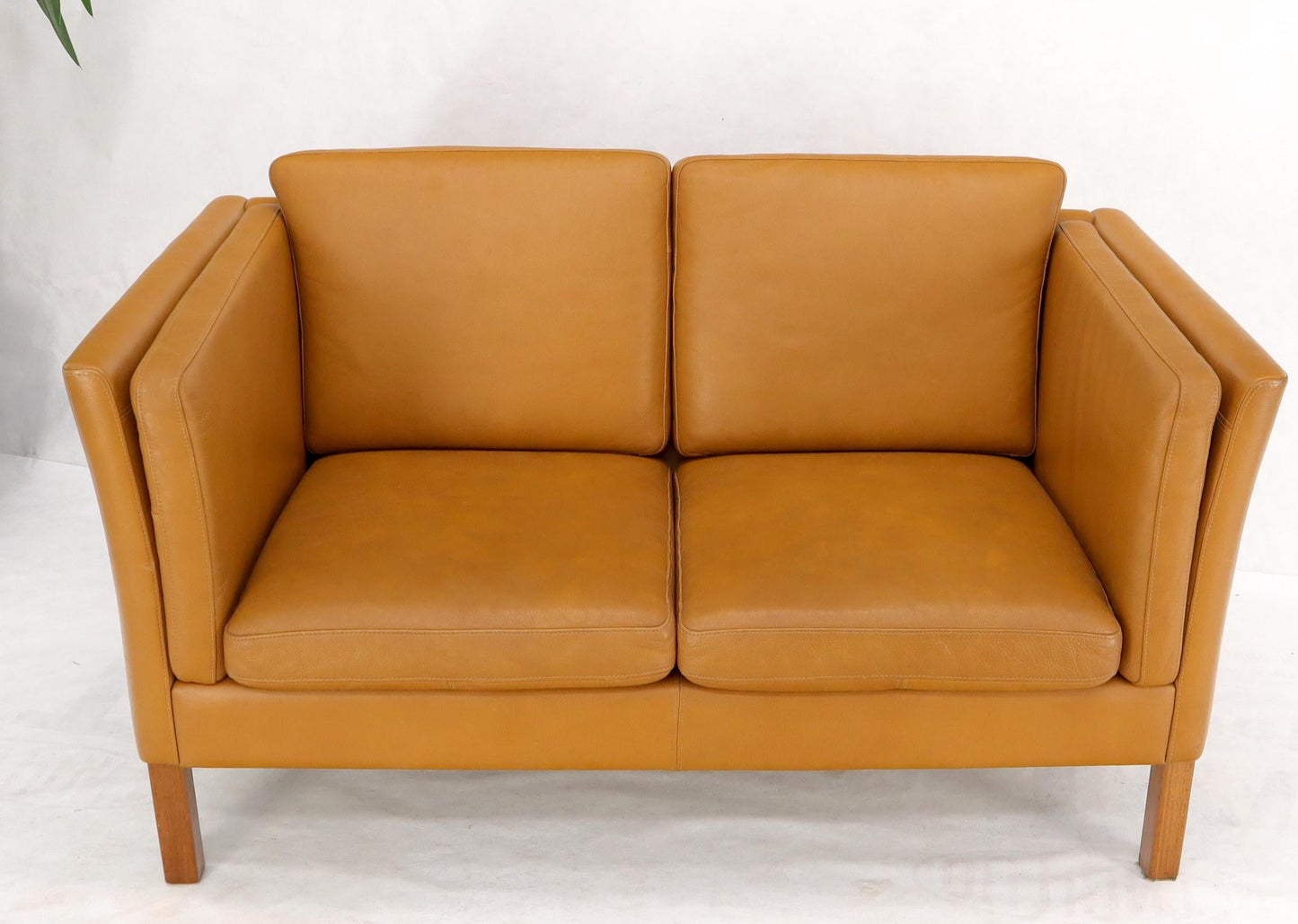 EstablishedLines Borge Mogenson Tan Leather Loveseat Sofa Danish Mid-Century Modern