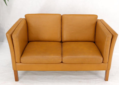 EstablishedLines Borge Mogenson Tan Leather Loveseat Sofa Danish Mid-Century Modern