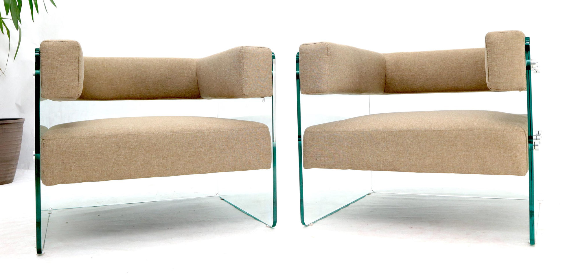 EstablishedLines Pair of Glass Panels Frames Cube Shape Lounge Chairs