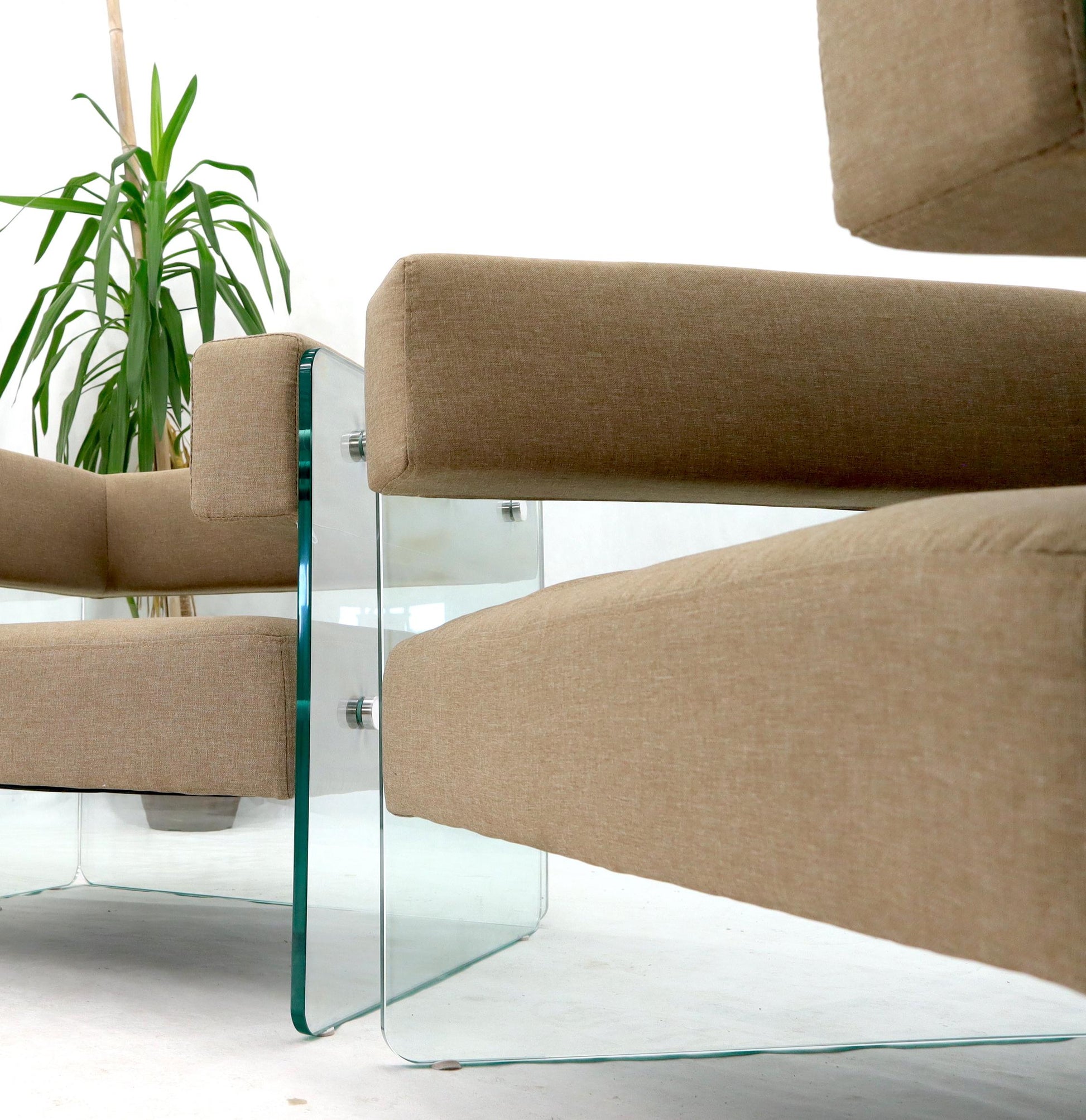 EstablishedLines Pair of Glass Panels Frames Cube Shape Lounge Chairs