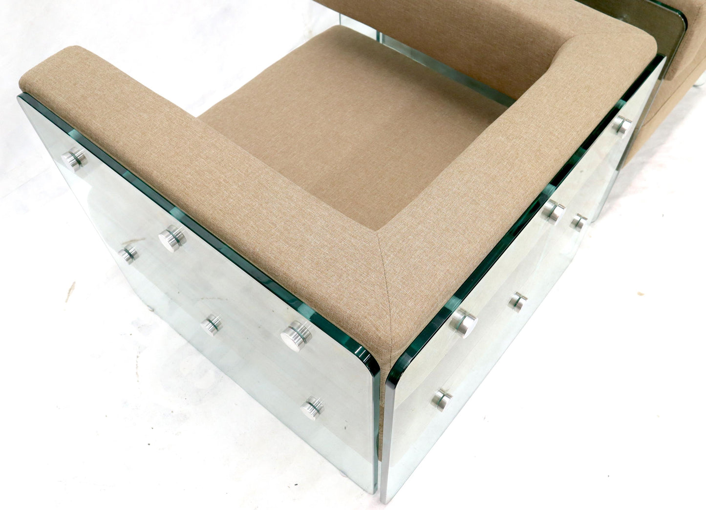 EstablishedLines Pair of Glass Panels Frames Cube Shape Lounge Chairs