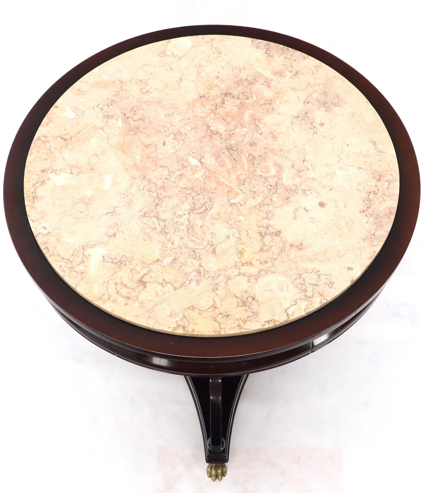 EstablishedLines Mahogany Cup Shape Base Pink Marble Top Brass Claw Feet Center Table Gueridon