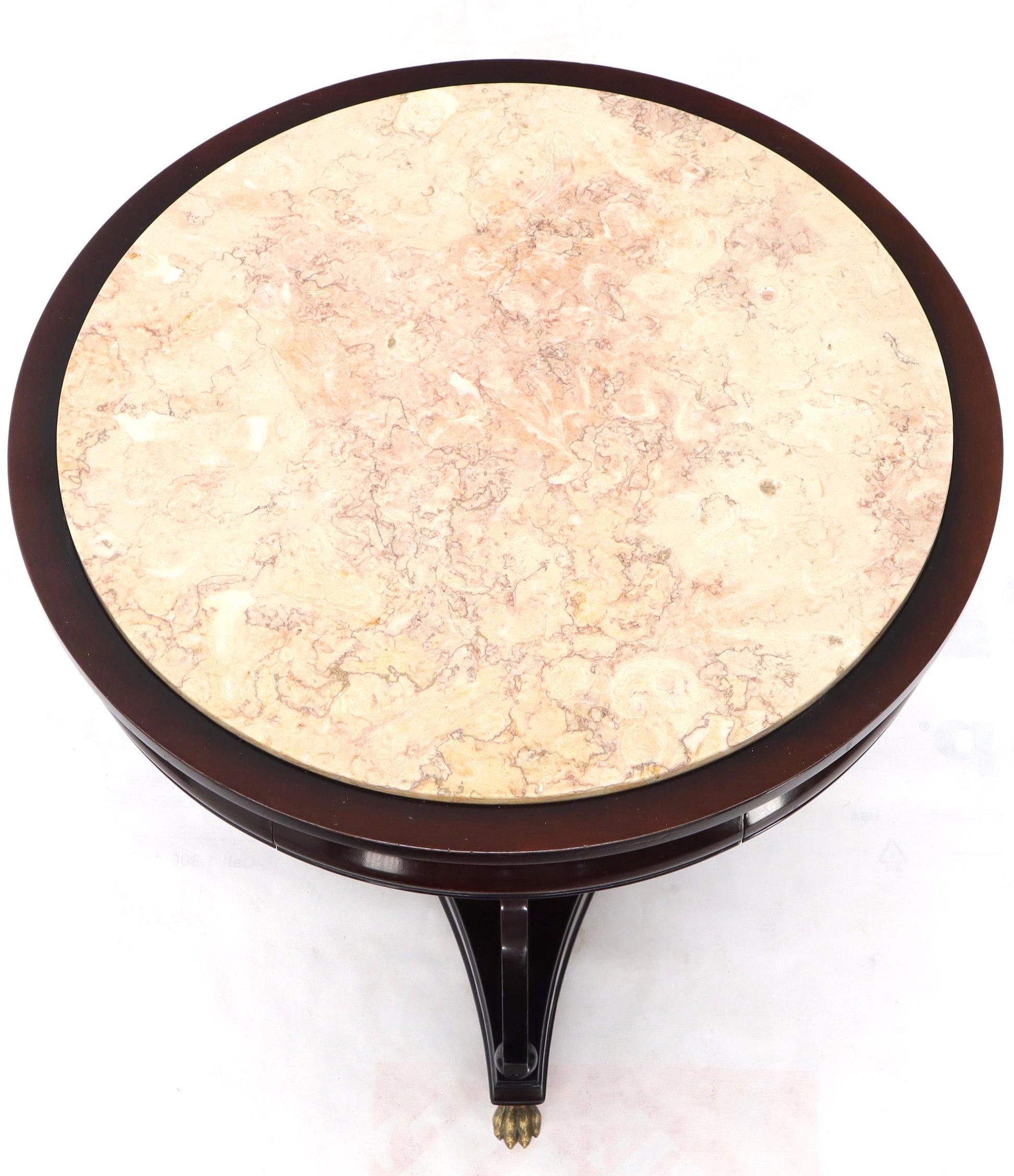 EstablishedLines Mahogany Cup Shape Base Pink Marble Top Brass Claw Feet Center Table Gueridon