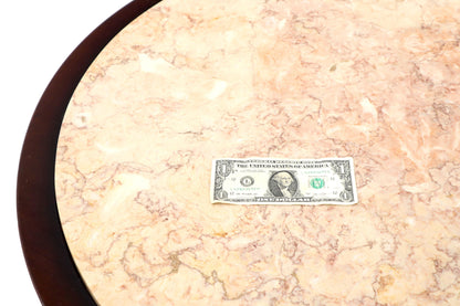 EstablishedLines Mahogany Cup Shape Base Pink Marble Top Brass Claw Feet Center Table Gueridon