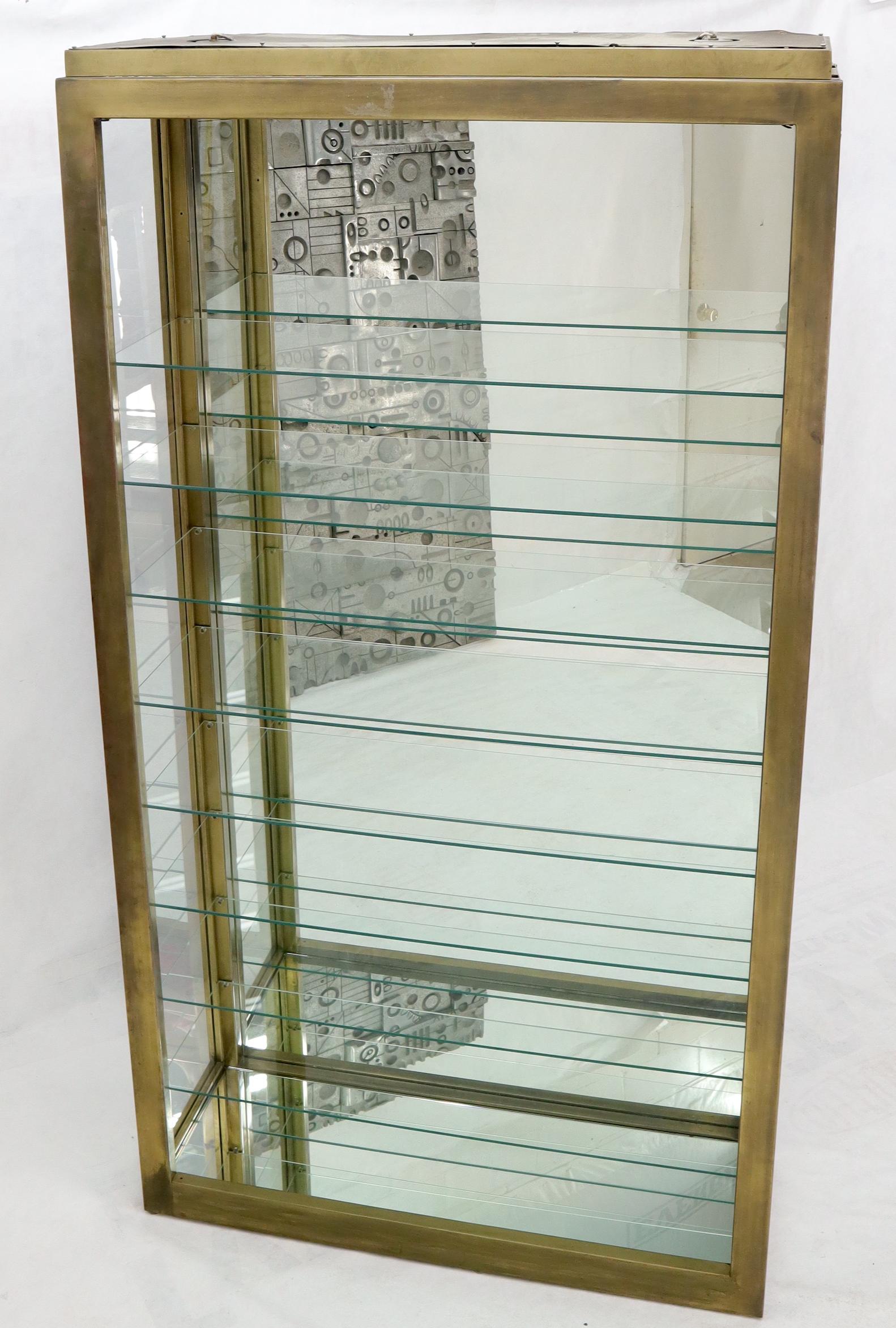EstablishedLines Tall Narrow Brass Finish Adjustable Glass Shelves Unit Bookcase Storage Etagere