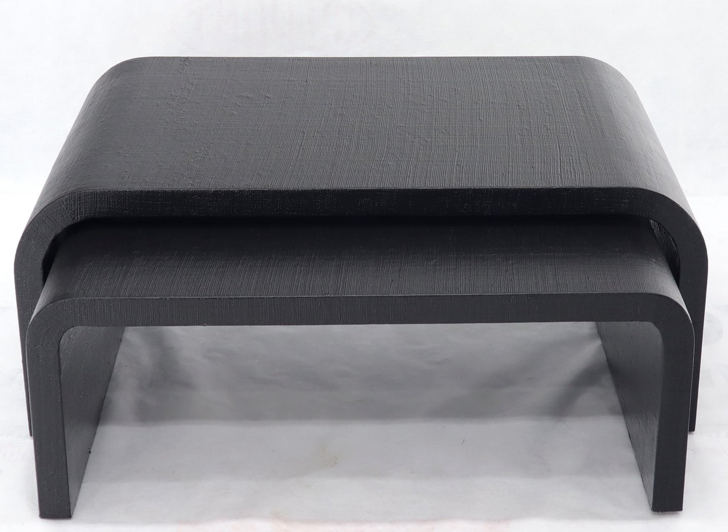 EstablishedLines Pair of Nesting C-Shape Cloth Raffia Wrapped Coffee Tables