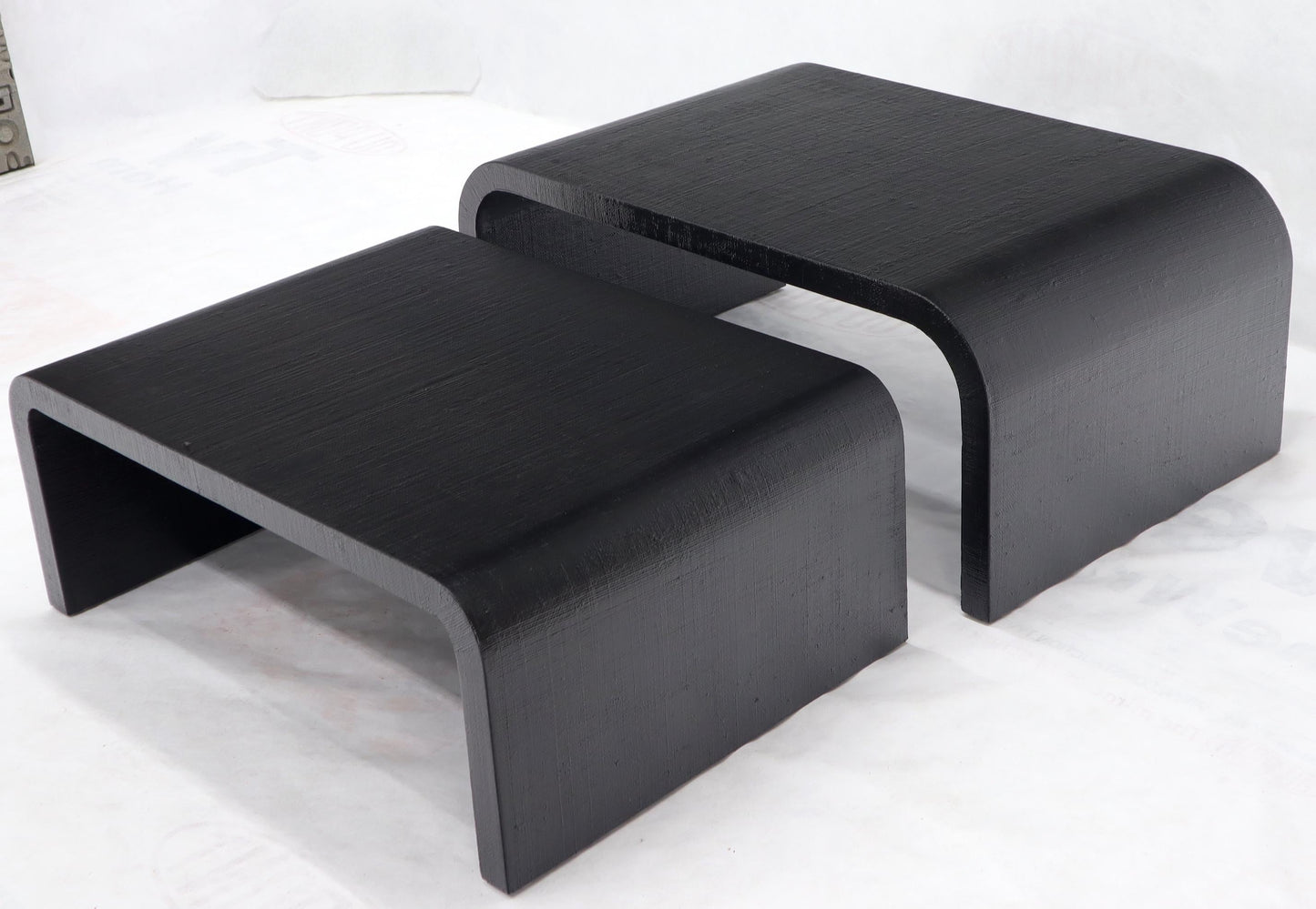 EstablishedLines Pair of Nesting C-Shape Cloth Raffia Wrapped Coffee Tables