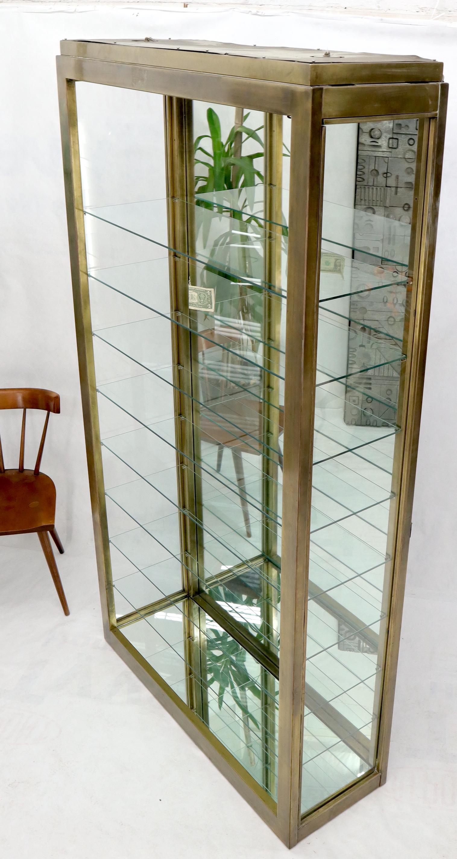 EstablishedLines Tall Narrow Brass Finish Adjustable Glass Shelves Unit Bookcase Storage Etagere