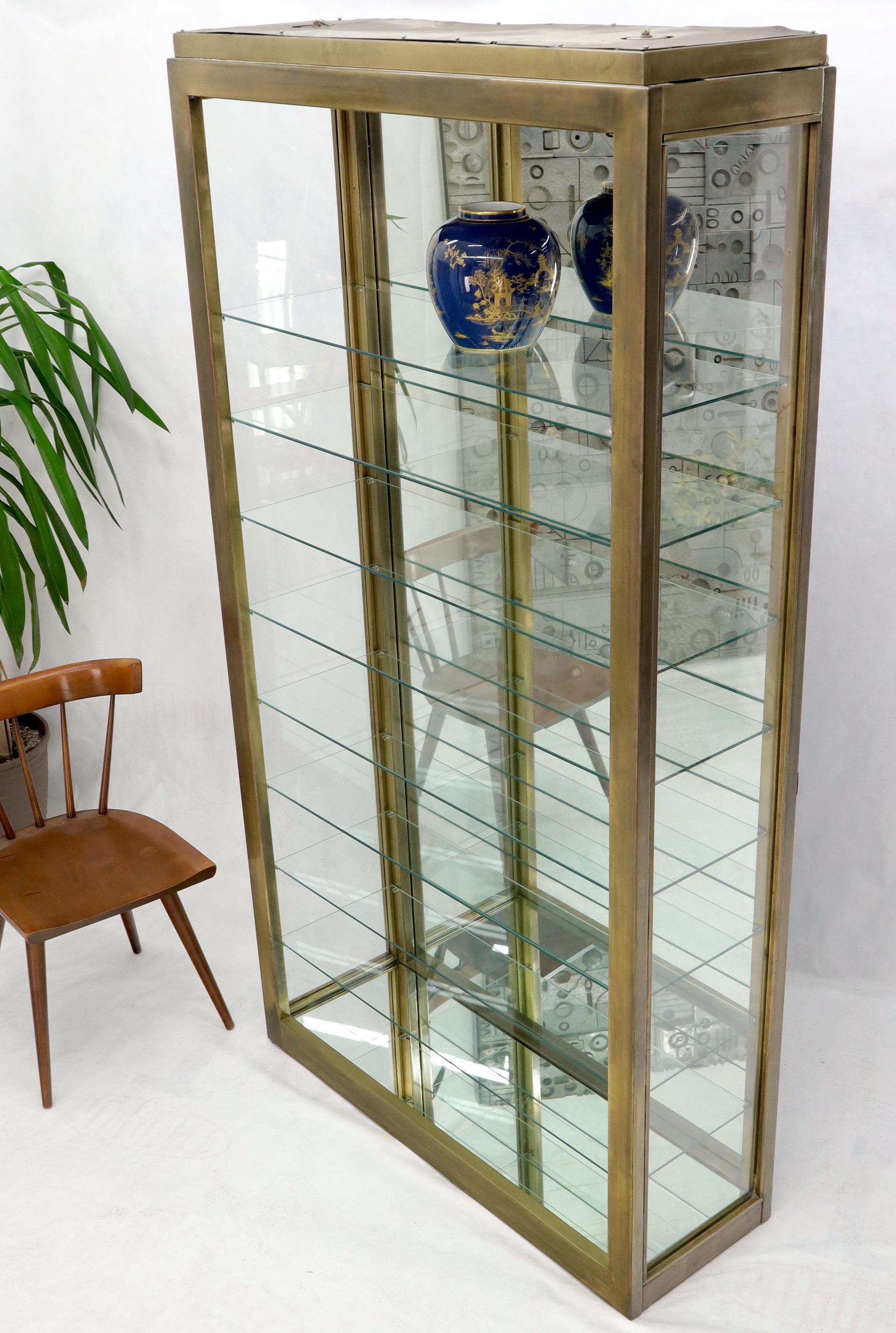 EstablishedLines Tall Narrow Brass Finish Adjustable Glass Shelves Unit Bookcase Storage Etagere