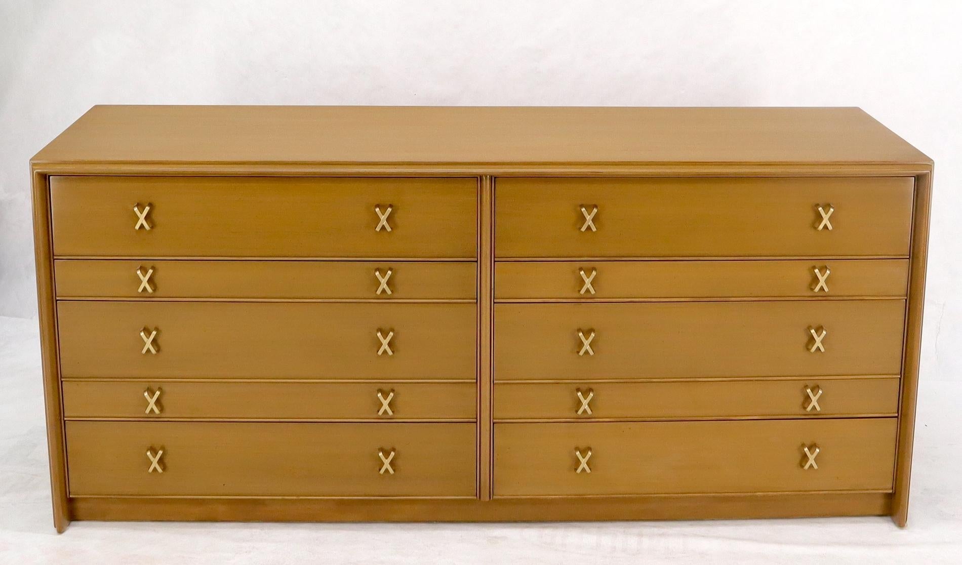 EstablishedLines Paul Frankl for Johnson Furniture 10 Drawer Double Dresser Solid Brass X Pulls