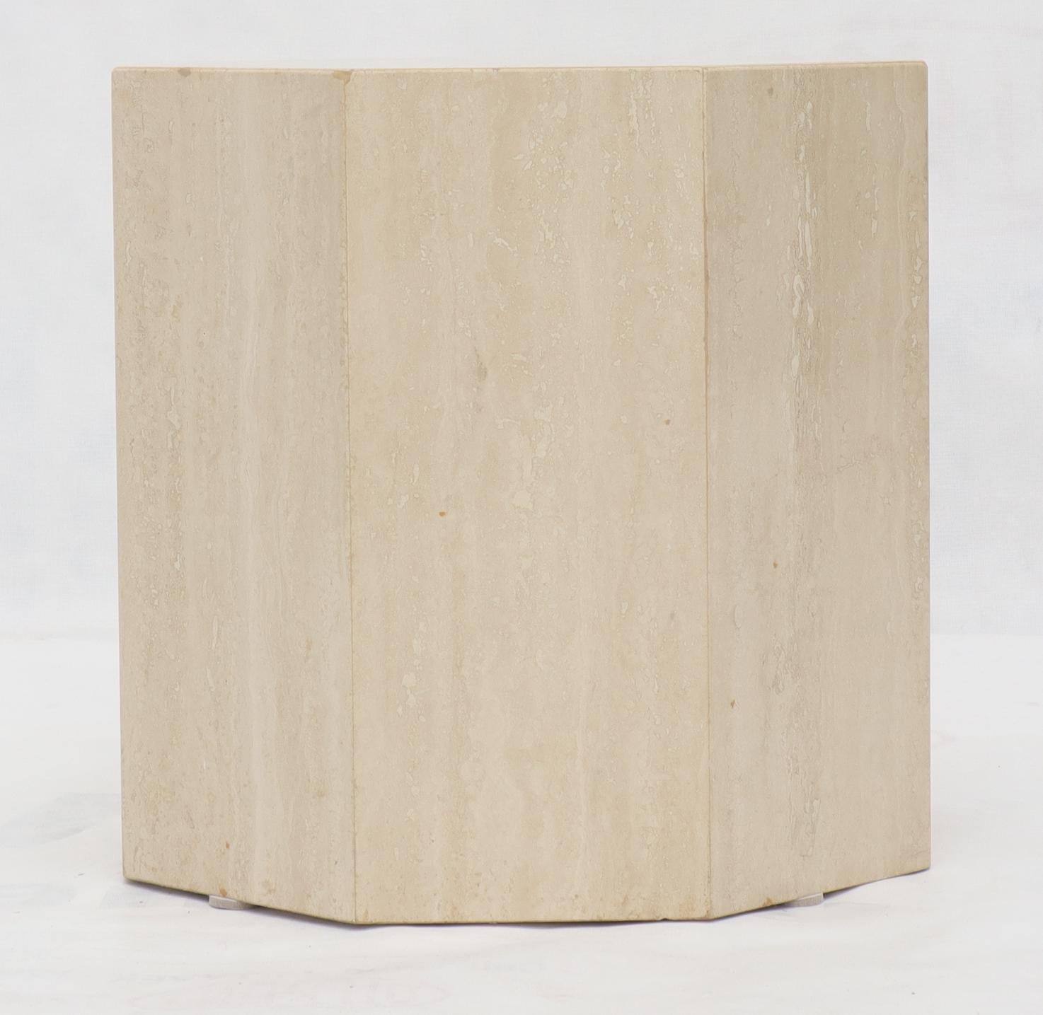 EstablishedLines Octagon Shape Travertine Side Table Pedestal