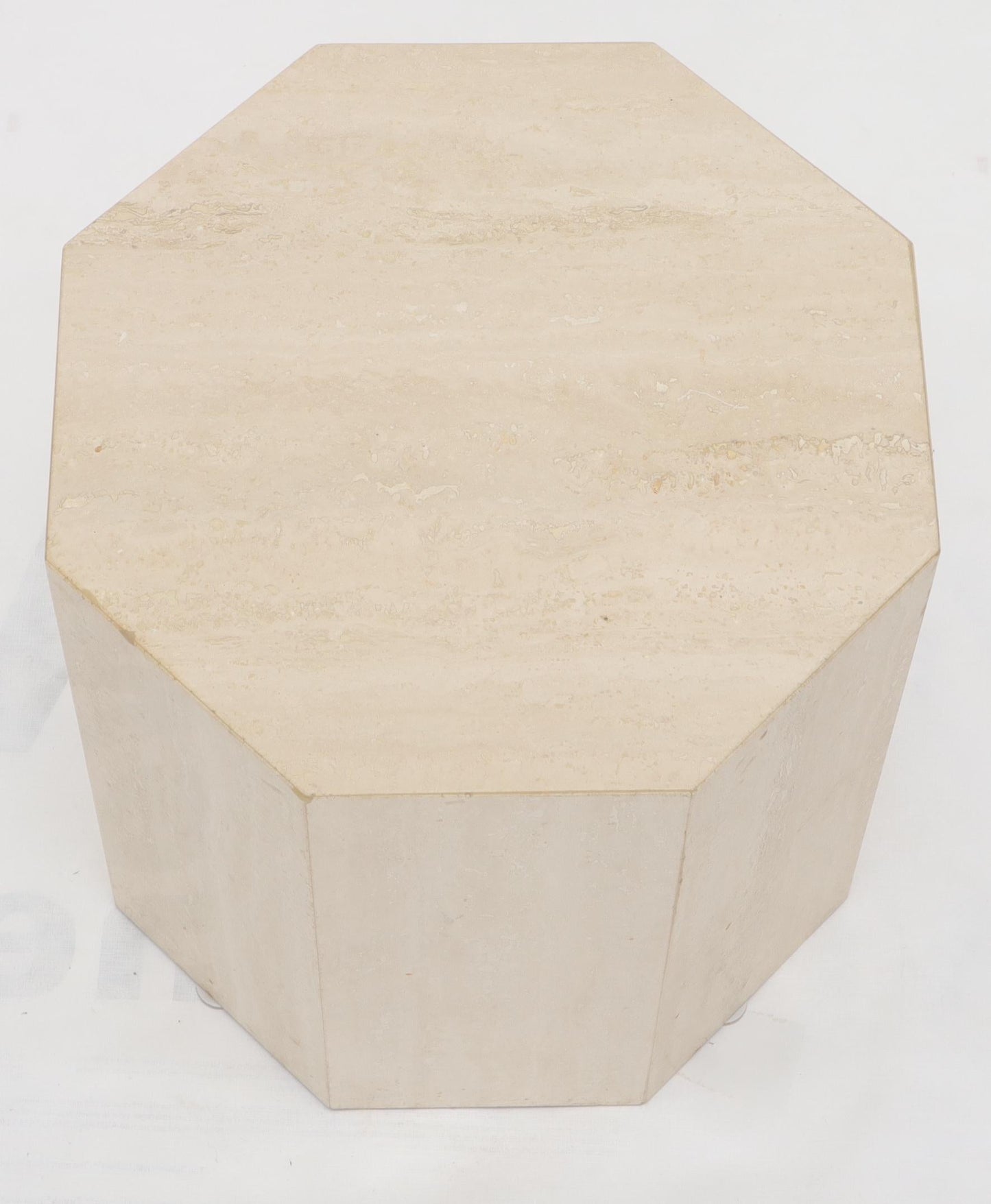 EstablishedLines Octagon Shape Travertine Side Table Pedestal