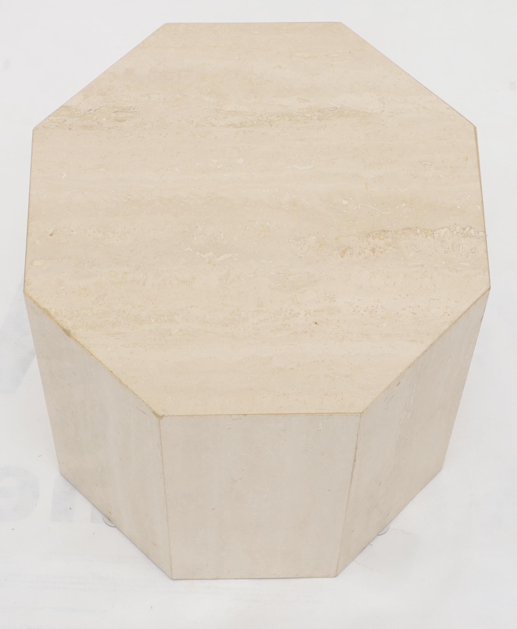 EstablishedLines Octagon Shape Travertine Side Table Pedestal
