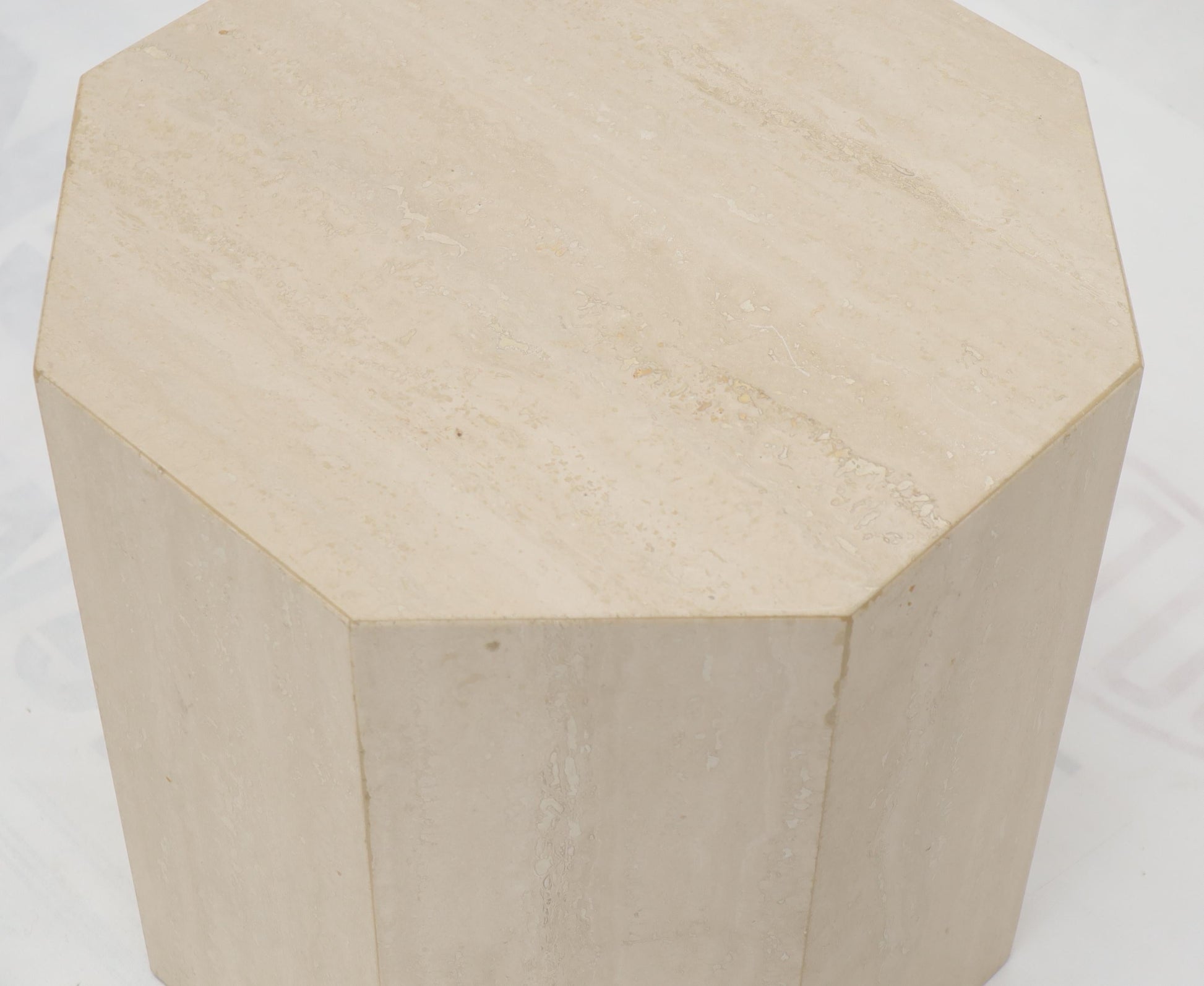 EstablishedLines Octagon Shape Travertine Side Table Pedestal