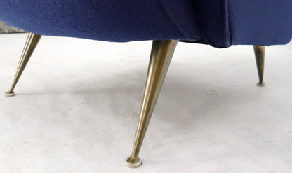 EstablishedLines New Navy Blue Upholstery Italian Mid-Century Modern Lounge Chair on Brass Legs