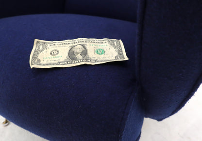 EstablishedLines New Navy Blue Upholstery Italian Mid-Century Modern Lounge Chair on Brass Legs
