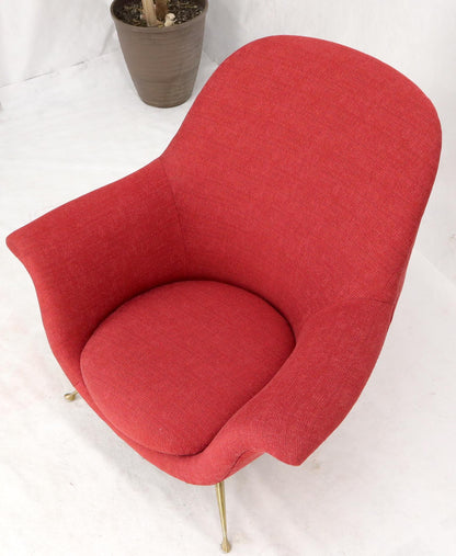 EstablishedLines Italian Mid-Century Modern New Red Upholstery Lounge Chair on Solid Brass Legs