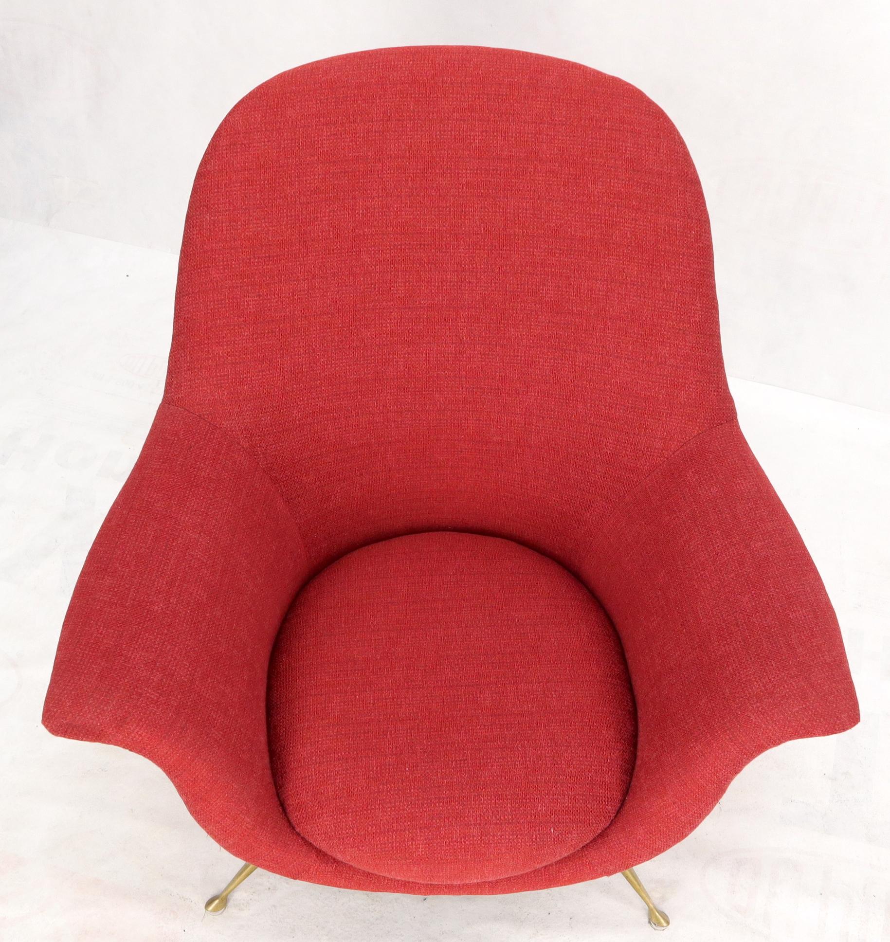 EstablishedLines Italian Mid-Century Modern New Red Upholstery Lounge Chair on Solid Brass Legs