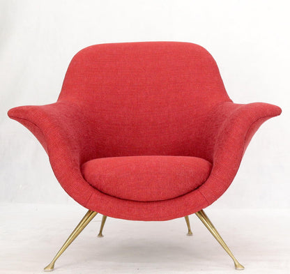 EstablishedLines Italian Mid-Century Modern New Red Upholstery Lounge Chair on Solid Brass Legs