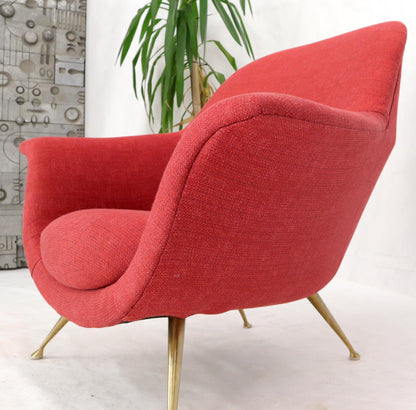 EstablishedLines Italian Mid-Century Modern New Red Upholstery Lounge Chair on Solid Brass Legs