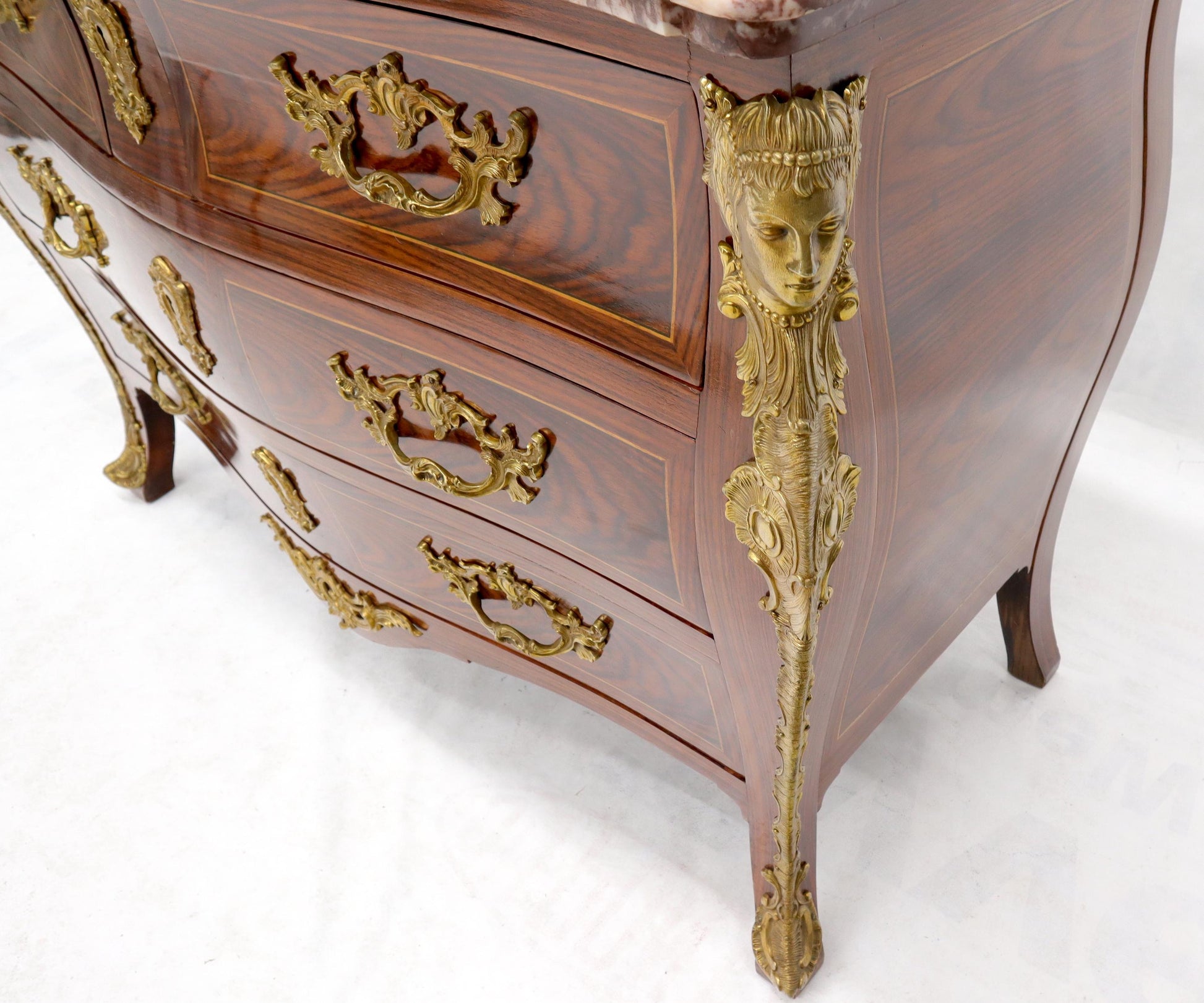 EstablishedLines Bombe French Marble Top Bronze Ormolu Louis XV Style 4 Drawers Dresser Commode