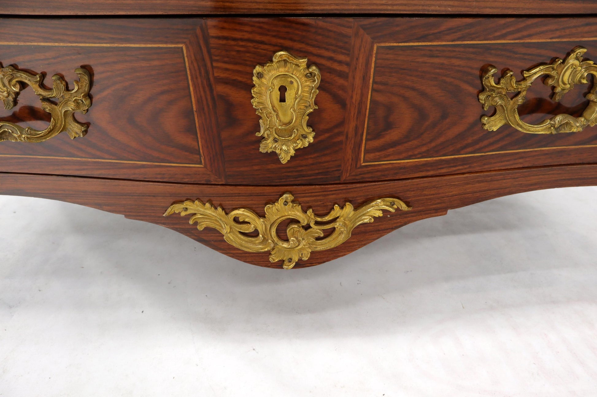 EstablishedLines Bombe French Marble Top Bronze Ormolu Louis XV Style 4 Drawers Dresser Commode