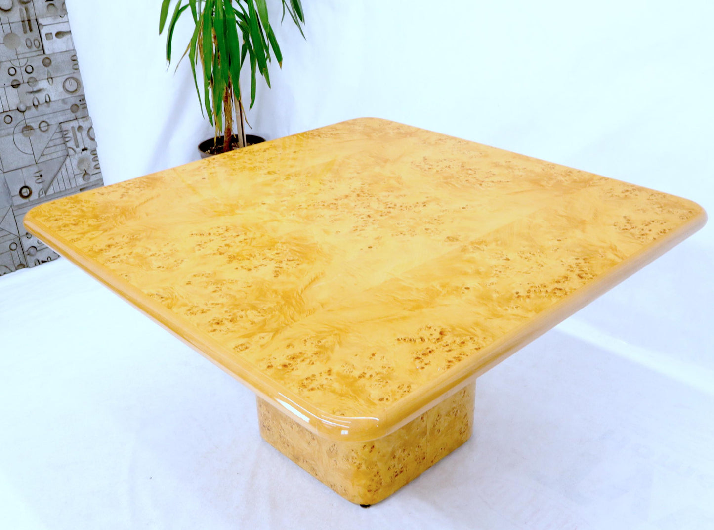 EstablishedLines Square Dining Conference Table Wrapped in Burl Wood by Habitat