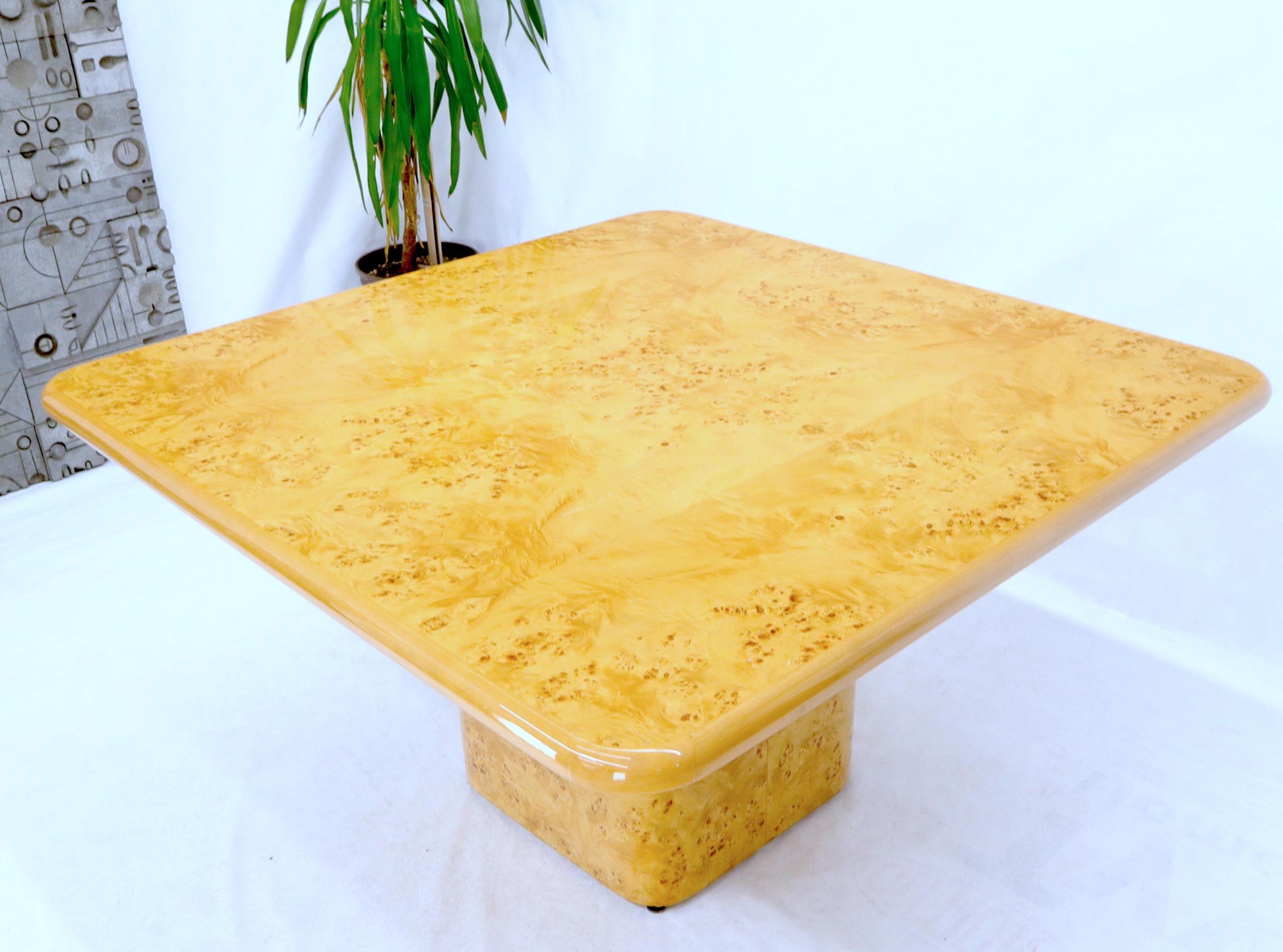 EstablishedLines Square Dining Conference Table Wrapped in Burl Wood by Habitat