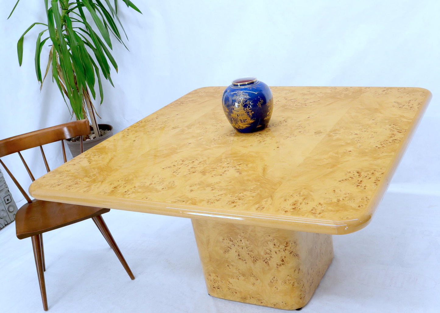 EstablishedLines Square Dining Conference Table Wrapped in Burl Wood by Habitat