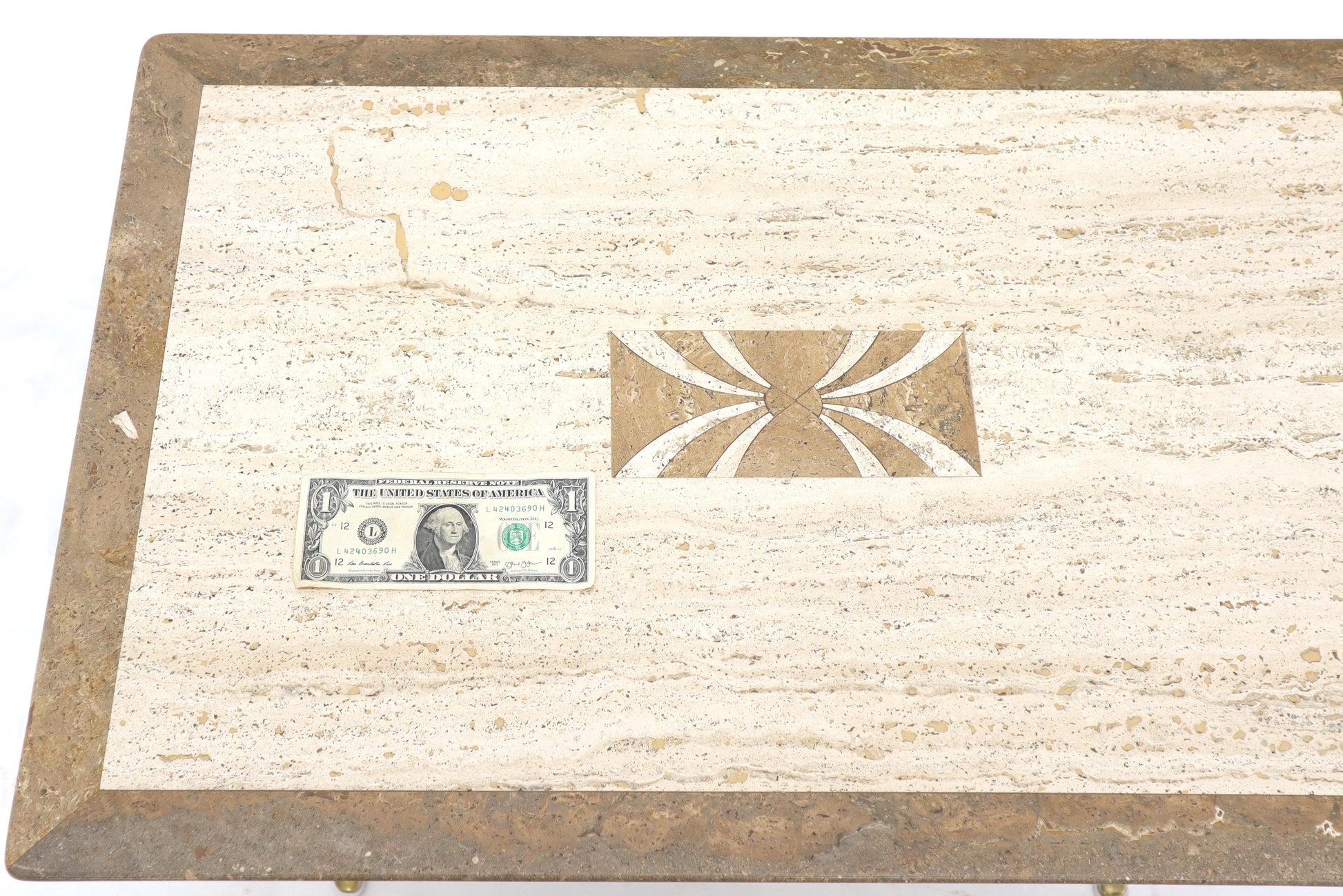 EstablishedLines Pair of Italian Travertine Top X-Shape Base End Side Tables