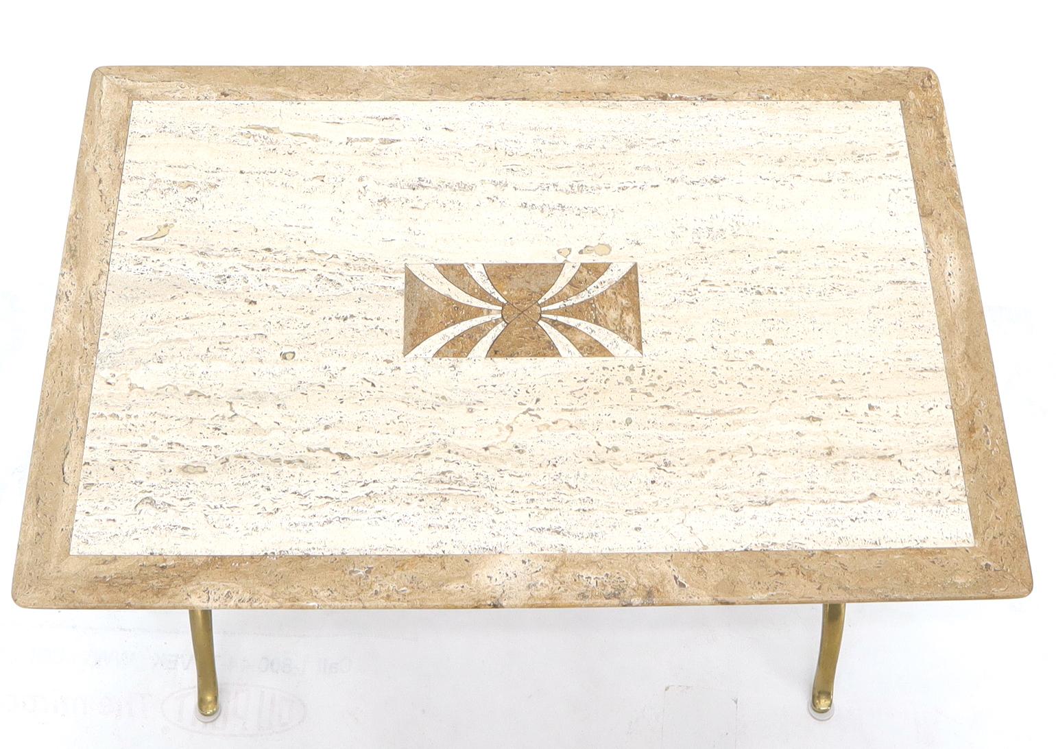 EstablishedLines Pair of Italian Travertine Top X-Shape Base End Side Tables