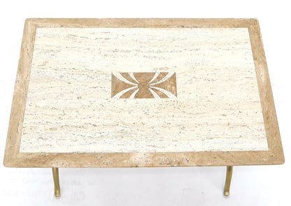 EstablishedLines Pair of Italian Travertine Top X-Shape Base End Side Tables