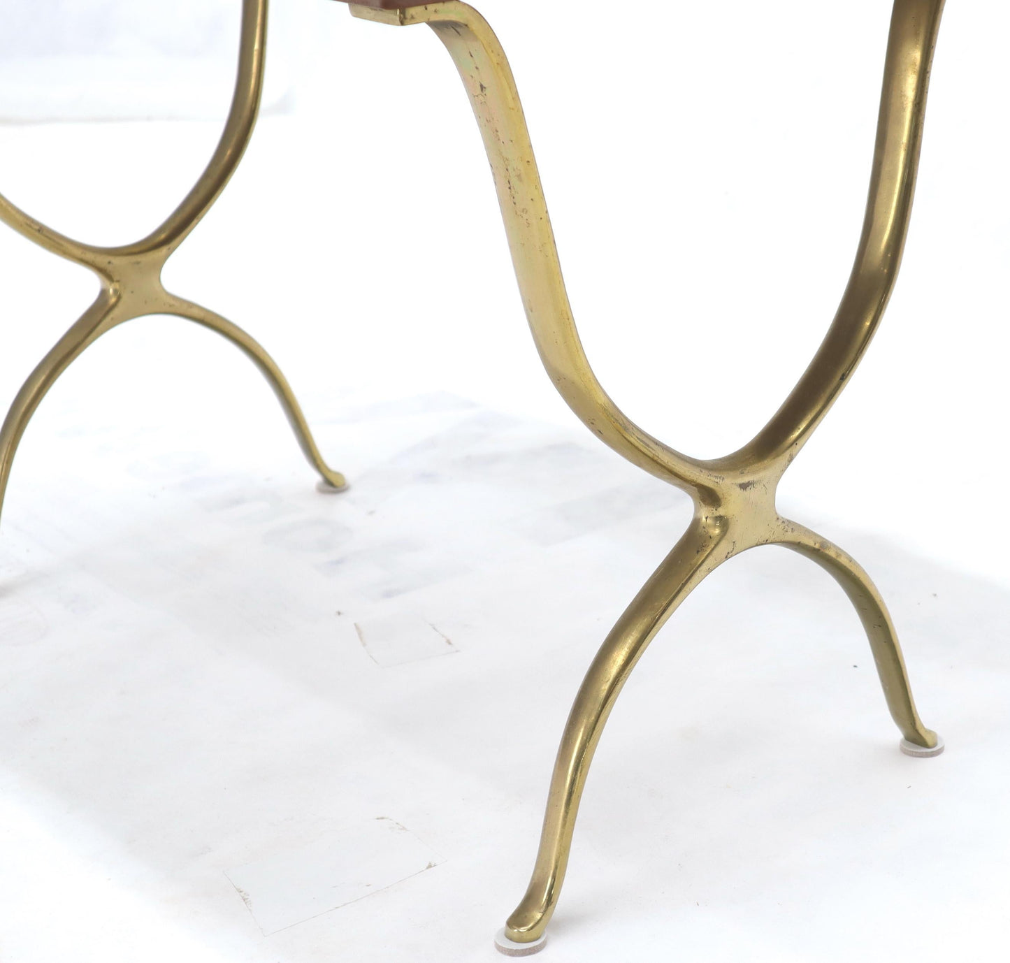 EstablishedLines Pair of Italian Travertine Top X-Shape Base End Side Tables