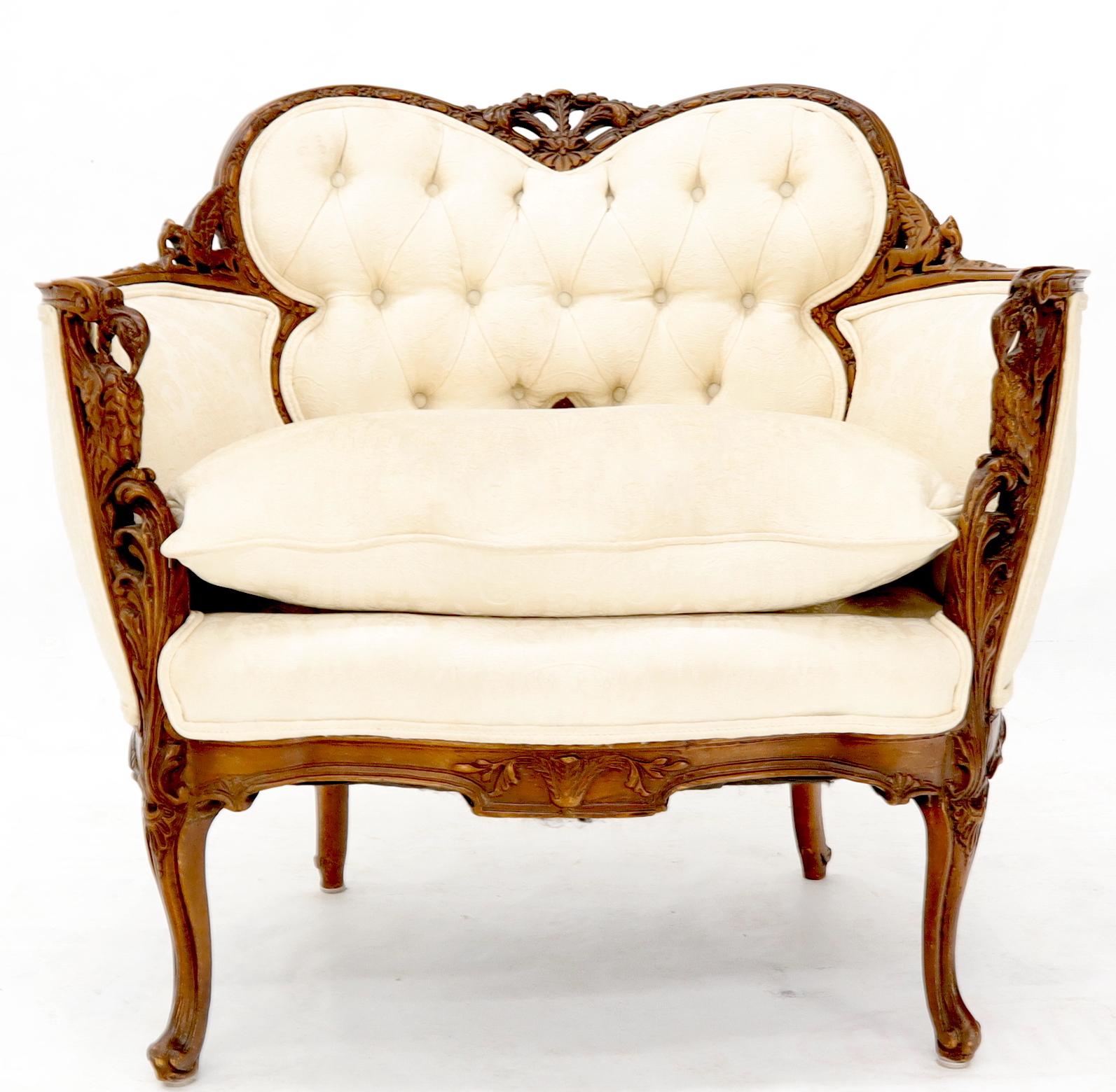 EstablishedLines Heavily Carved Walnut Wide Seat Lounge Chair