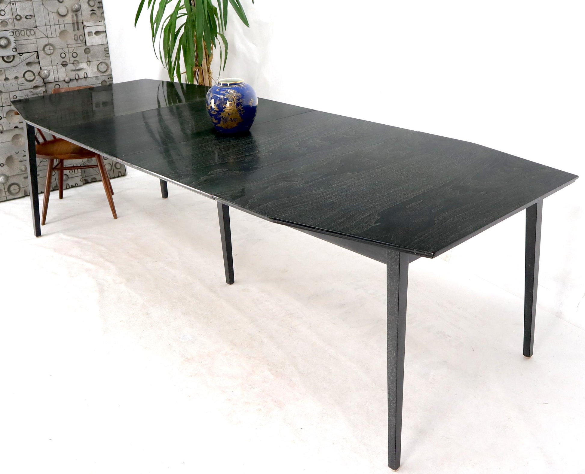 EstablishedLines Rare Ebonized Cerused Walnut Mid-Century Modern Dining Table w/ Two Extensions