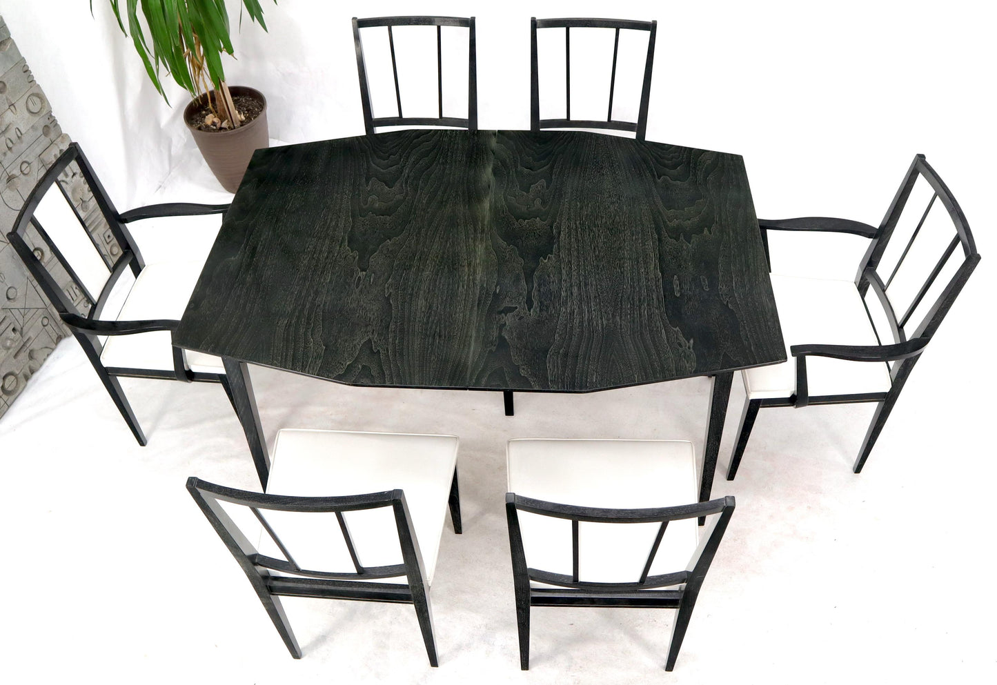 EstablishedLines Cerused Ebonized Walnut Dining Room Table 6 Chairs Set w/ Two Extension Boards