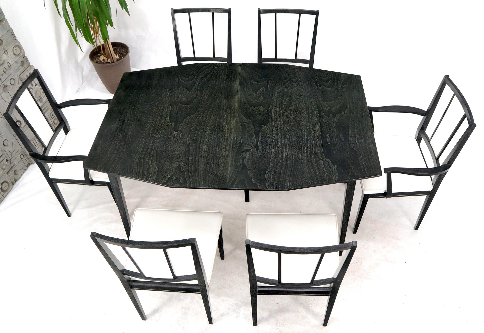EstablishedLines Cerused Ebonized Walnut Dining Room Table 6 Chairs Set w/ Two Extension Boards