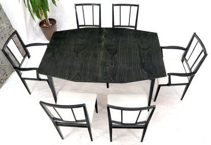 EstablishedLines Cerused Ebonized Walnut Dining Room Table 6 Chairs Set w/ Two Extension Boards